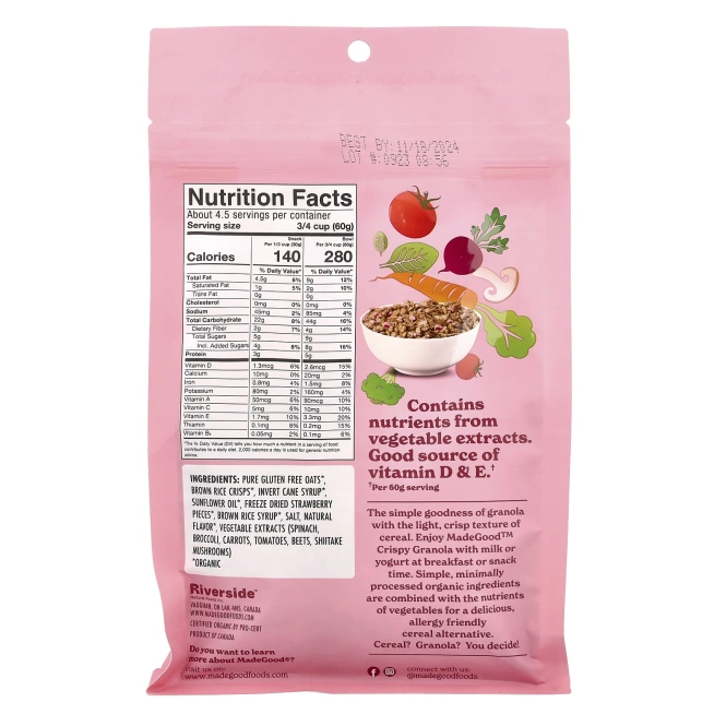MadeGood, Хрустящая светлая гранола, клубника, 284 г (10 унций)