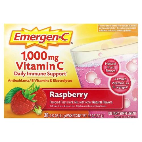Emergen-C, Vitamin C, Flavored Fizzy Drink Mix, Raspberry, 30 Packets, 0.32 oz (9.1 g) Each