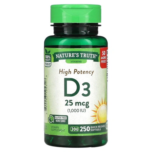 Nature's Truth, Vitamin D3, 25 mcg, 1000 МЕ, 250 Quick Release Softgels