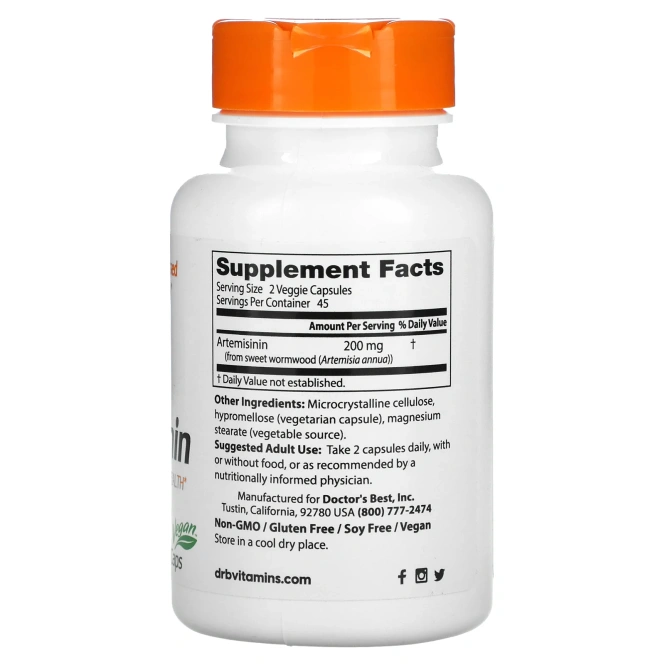 Doctor's Best, артемизинин 100 мг, 90 вегетарианских капсул