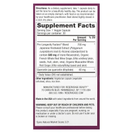 Reserveage Beauty, Ресвератрол, 4-часовое замедленное высвобождение, 500 мг, 30 растительных капсул