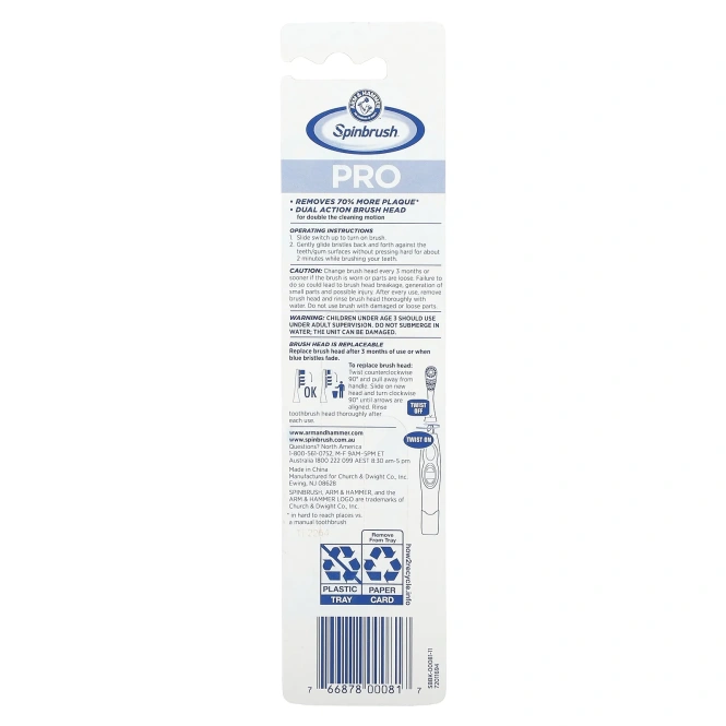 Spinbrush, Pro Clean, сменные насадки, средний размер, 2 насадки