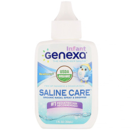 Genexa, Солевой раствор для младенцев, органический назальный спрей и пипетка, для новорожденных и более старших детей, 30 мл (1 жидк. унция)