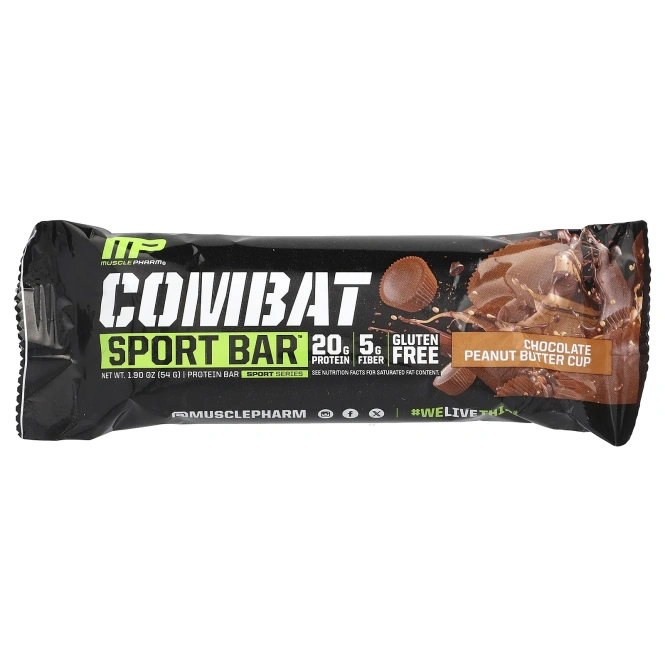 MusclePharm, Combat Sport Bar, шоколадный батончик с арахисовым маслом, 12 батончиков, 54 г (1,90 унции)