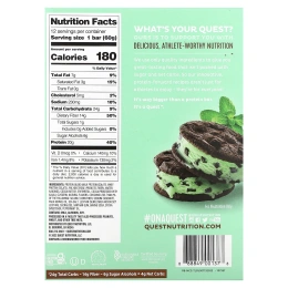 Quest Nutrition, протеиновый батончик, с кусочками мятного шоколада, 12 батончиков по 60 г (2,12 унции)