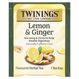 Twinings, Ароматизированный травяной чай, лимон и имбирь, без кофеина, 20 чайных пакетиков, 30 г (1,06 унции)