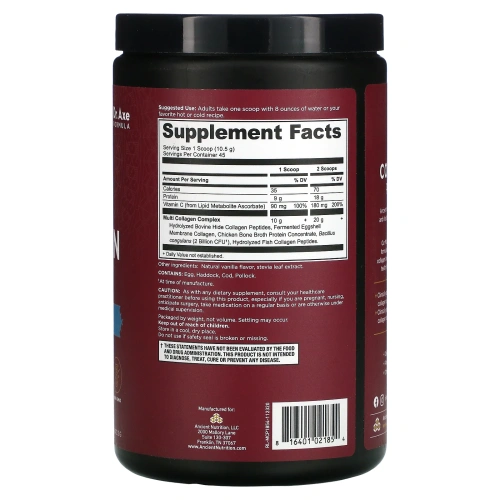 Dr. Axe / Ancient Nutrition, Multi Collagen Protein, Vanilla, 16.8 oz (475 g)