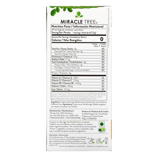 Miracle Tree, Moringa Organic Superfood Tea, Mango, Caffeine Free, 25 Tea Bags, 1.23 oz (37.5 g)