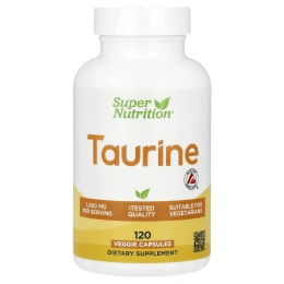 Super Nutrition, таурин, 120 растительных капсул (500 мг в 1 капсуле)