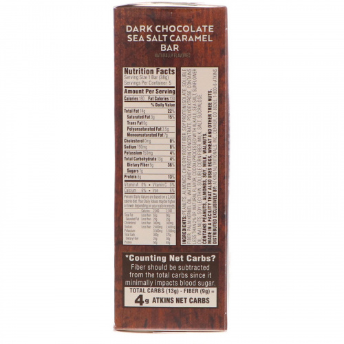 Atkins, Harvest Trail, Dark Chocolate Sea Salt Caramel Bar, 5 Bars, 1.34 oz (38 g) Each
