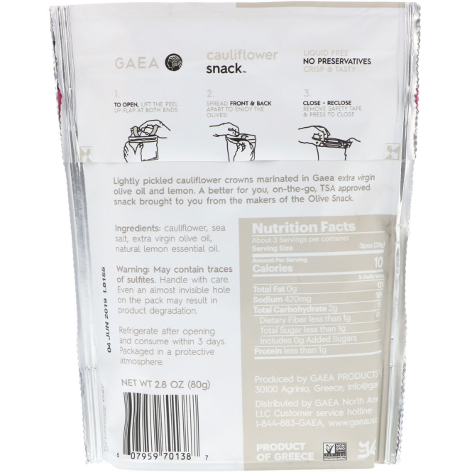 Gaea, Закуска из цветной капусты, 2,8 унции (80 г)