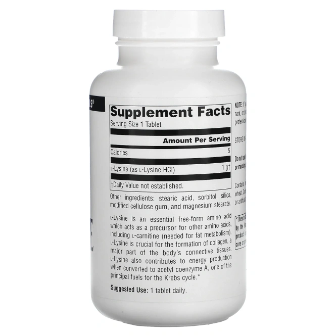 Source Naturals, Лизин (L-Lysine), 1 000 мг, 100 таблеток