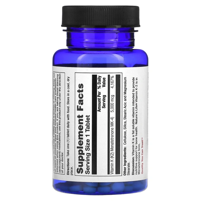 Nature's Life, K2, менатетренон, 5000 мкг, 60 таблеток