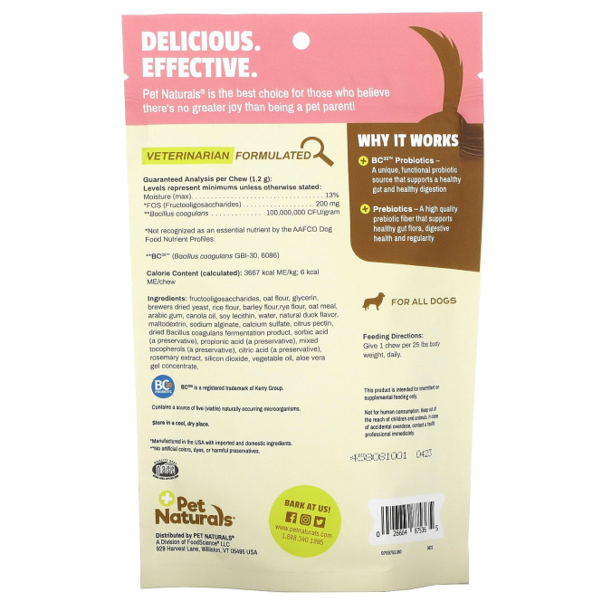 Pet Naturals of Vermont, Ежедневные пробиотики, для собак всех размеров, 60 жевательных таблеток, 2,54 унц. (72 г)