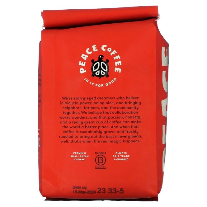 Peace Coffee, органическая французская обжарка, молотый, темная обжарка, без кофеина, 340 г (12 унций)