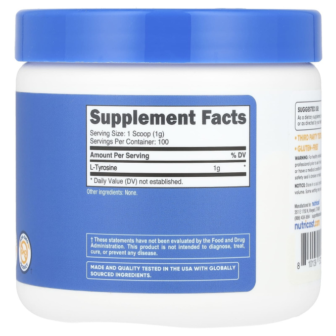 Nutricost, L-тирозин, без добавок, 102 г (3,6 унции)