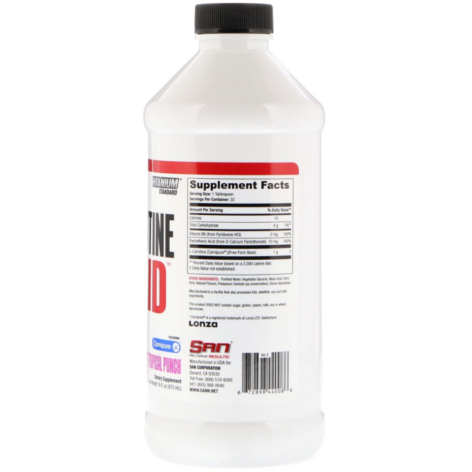 SAN Nutrition, L-карнитин, жидкий, тропический пунш, 473 мл