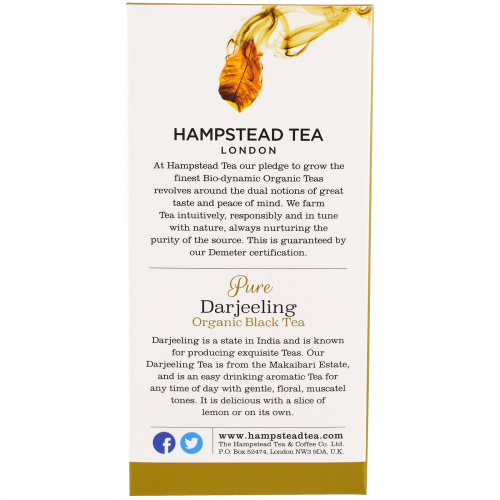 Hampstead Tea, Органический чай Дарджилинг, 20 саше, 1,41 унции (40 г)