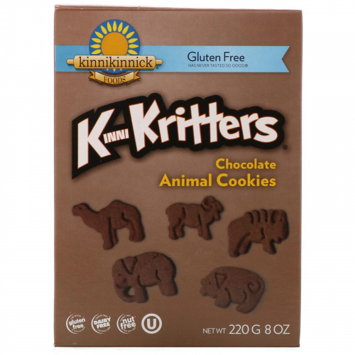 Kinnikinnick Foods, KinniKritters, шоколадное печенье в форме животных, 8 унций (220 г)