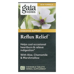 Gaia Herbs, Средство для облегчения рефлюкса, 45 быстрорастворимых жевательных таблеток