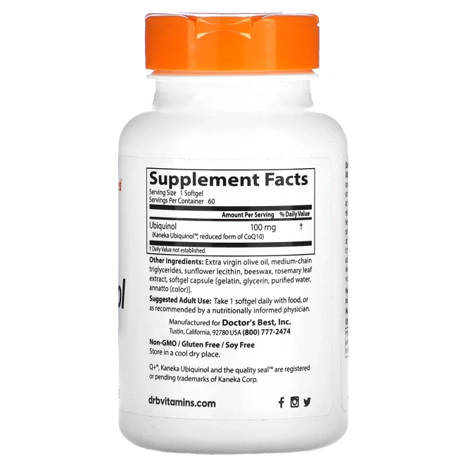 Doctor's Best, убихинол с Kaneka, 100 мг, 60 капсул