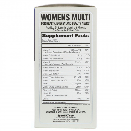 GAT, Мультивитамины для женщин, 30 таблеток