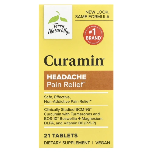 Terry Naturally, Curamin®, обезболивающее, при головной боли, 21 таблетка