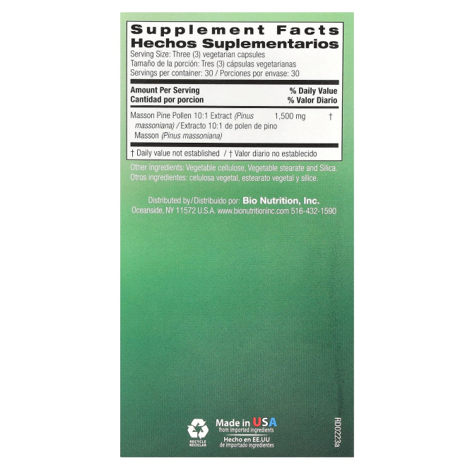 Bio Nutrition, Сосновая пыльца 90 капсул