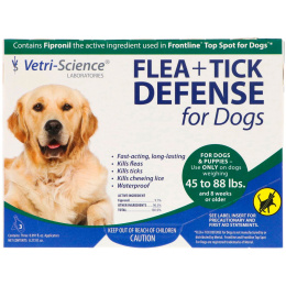 VetriScience, Flea + Tick Defense for Dogs 45-88 lbs., 3 Applicators, 0.091 fl oz Each