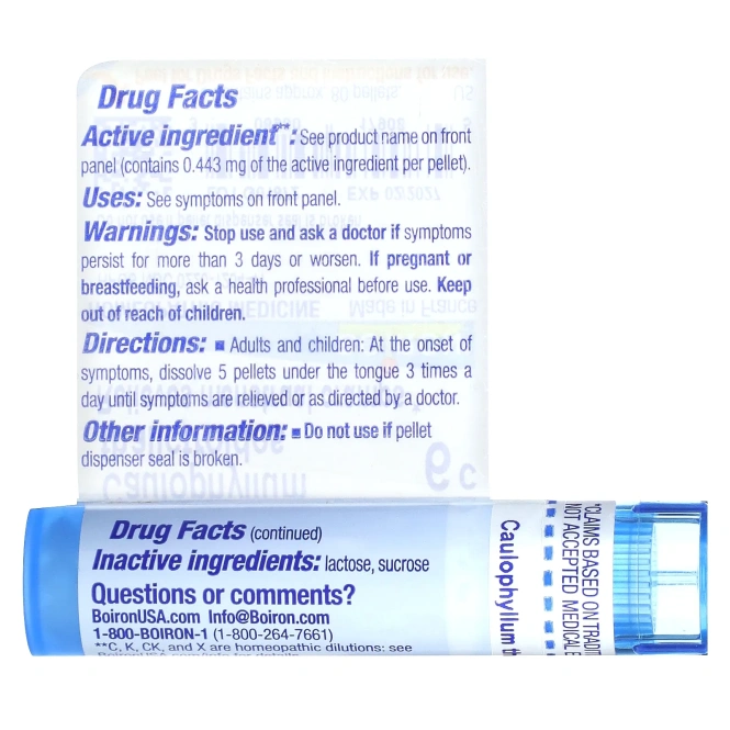 Boiron, Caulophyllum Thalictroides, 6C, для снятия спазмов, прибл. 80 гранул