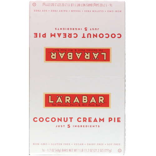 Larabar, Кокосовый сливочный пирог, 16 батончиков по 48 г