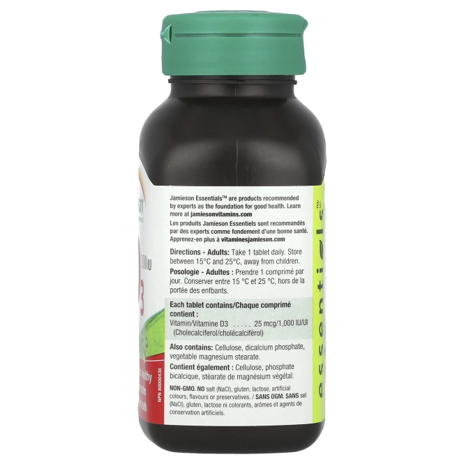 Jamieson Vitamins, Essentials ™, витамин D3, 1000 МЕ, 240 таблеток