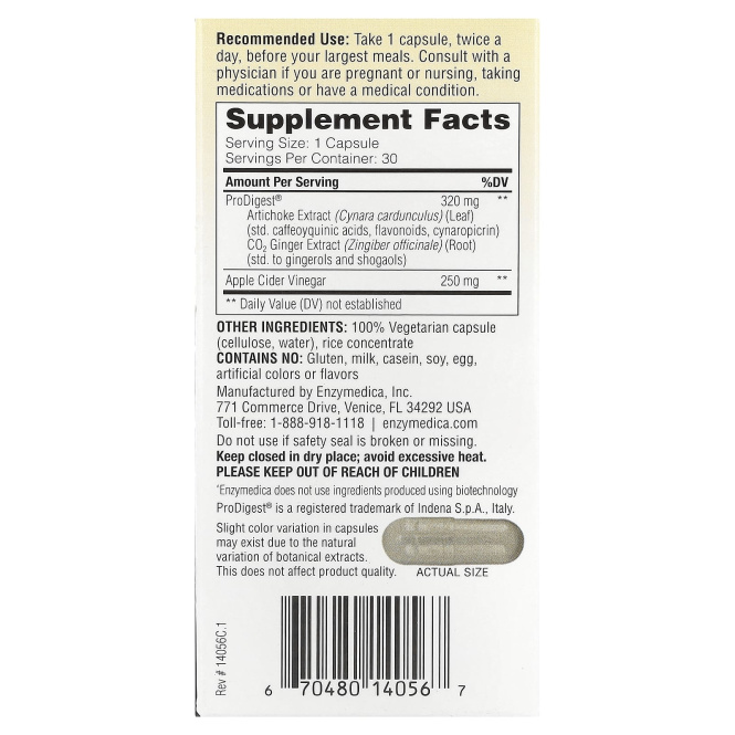 Enzymedica, Перистальтика кишечника, транспорт для поддержки пищеварения, 30 капсул