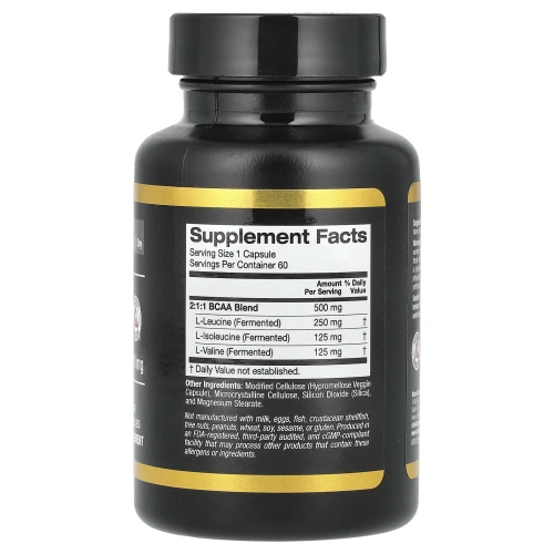 California Gold Nutrition, BCAA, AjiPure, аминокислоты с разветвленной цепью, без глютена, 500 мг, 60 вегетарианских капсул