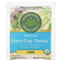 Traditional Medicinals, Organic EveryDay Detox, лимон, без кофеина, 16 чайных пакетиков в упаковке, 24 г (0,85 унции)