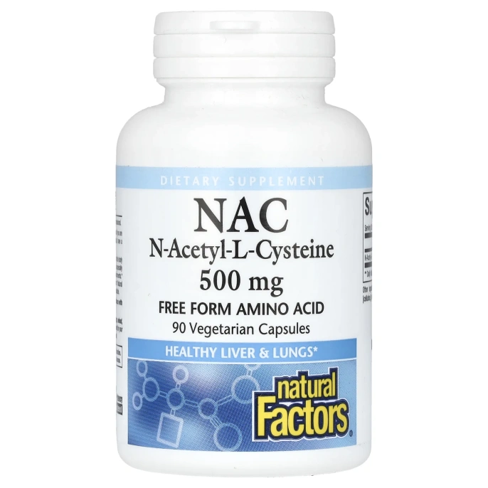 Natural Factors, Ацетилцистеин, 500 мг, 90 вегетарианских капсул