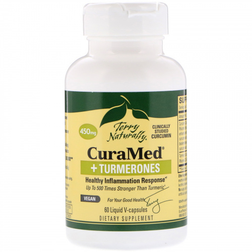 EuroPharma, Terry Naturally, CuraMed + турмероны, 450 мг, 60 жидких V-капсул
