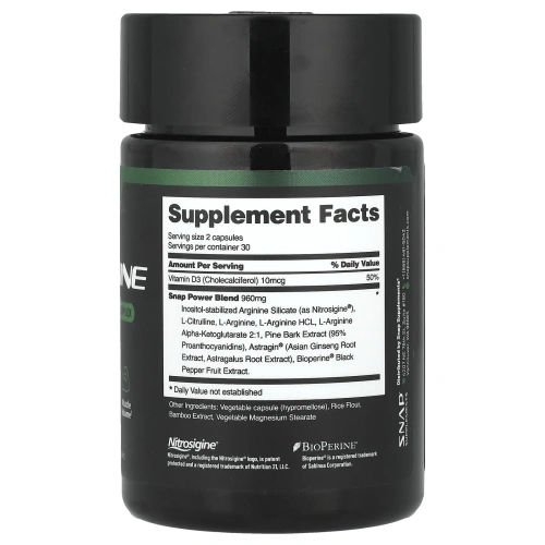 Snap Supplements, L-аргинин, без кофеина, 60 капсул