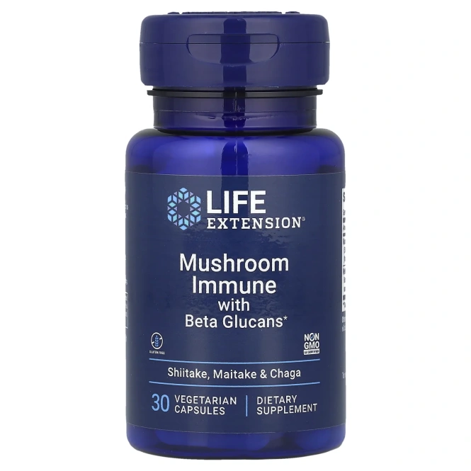 Life Extension, Mushroom Immune with Beta Glucans, 30 вегетарианских капсул