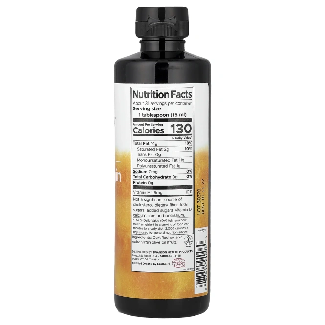Swanson, сертифицированное органическое нерафинированное оливковое масло высшего качества, холодный отжим, 473 мл (16 жидк. унций)