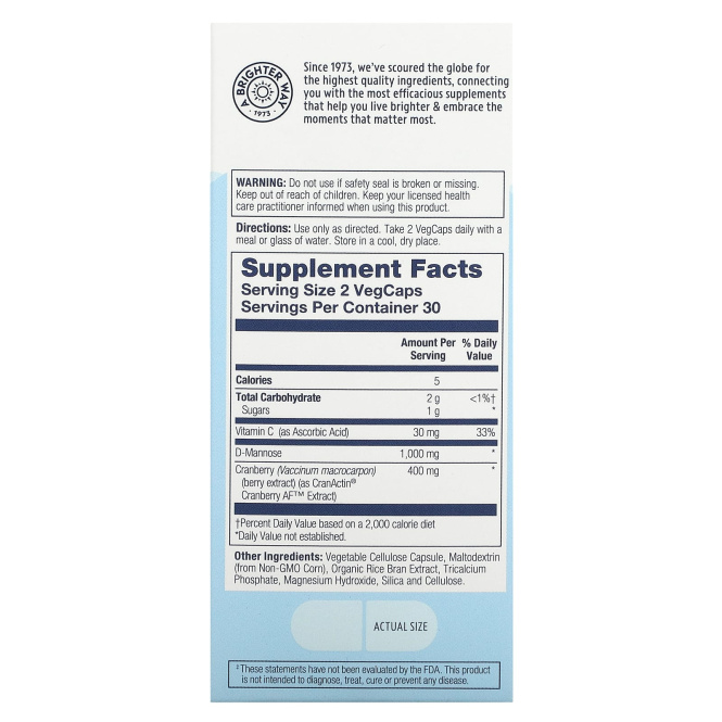 Solaray, D-манноза с CranActin, Здоровье мочевыделительной системы, 60 капсул с оболочкой из ингредиентов растительного происхождения