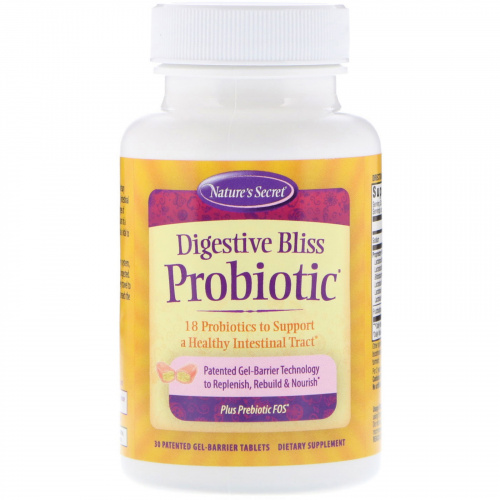 Nature's Secret, Пищеварительный пробиотик Bliss, 30 запатентованных таблеток в желатиновой оболочке