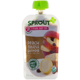Sprout Organic, Детское питание, 2-я ступень, персик, банан, киноа, изюм, 113 г