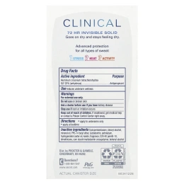 Secret, Clinical, невидимое твердое вещество, 72 часа, антиперспирант / дезодорант, реакция на стресс, 45 г (1,6 унции)