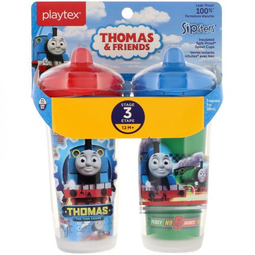 Playtex Baby, Sipsters, 2 чашки Thomas & Friends по 9 унц. (266 мл), от 12 месяцев