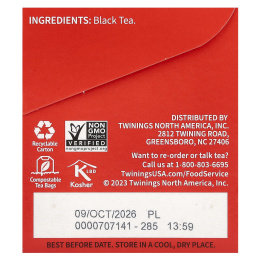 Twinings, 100% чистый черный чай «Английский завтрак», 25 чайных пакетиков, 50 г (1,76 унции)