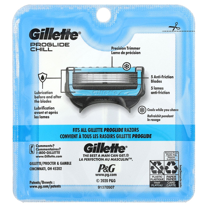 Gillette, Сменные кассеты для бритья Fusion5 Proshield, Chill, 4 кассеты