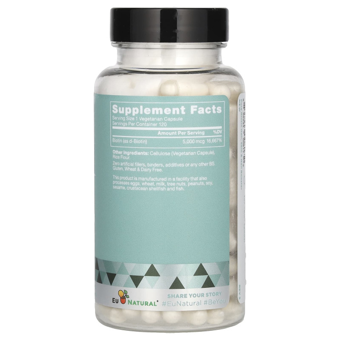 Eu Natural, Биотин, 5000 мкг, 120 вегетарианских капсул