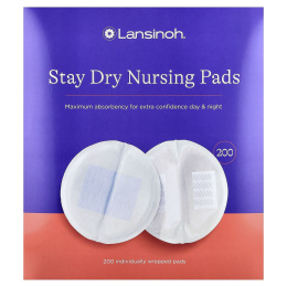 Lansinoh, кормящие прокладки Stay Dry, 200 прокладок в индивидуальной упаковке