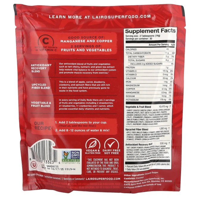 Laird Superfood, Ежедневные красные с антиоксидантами, 420 г (14,8 унции)